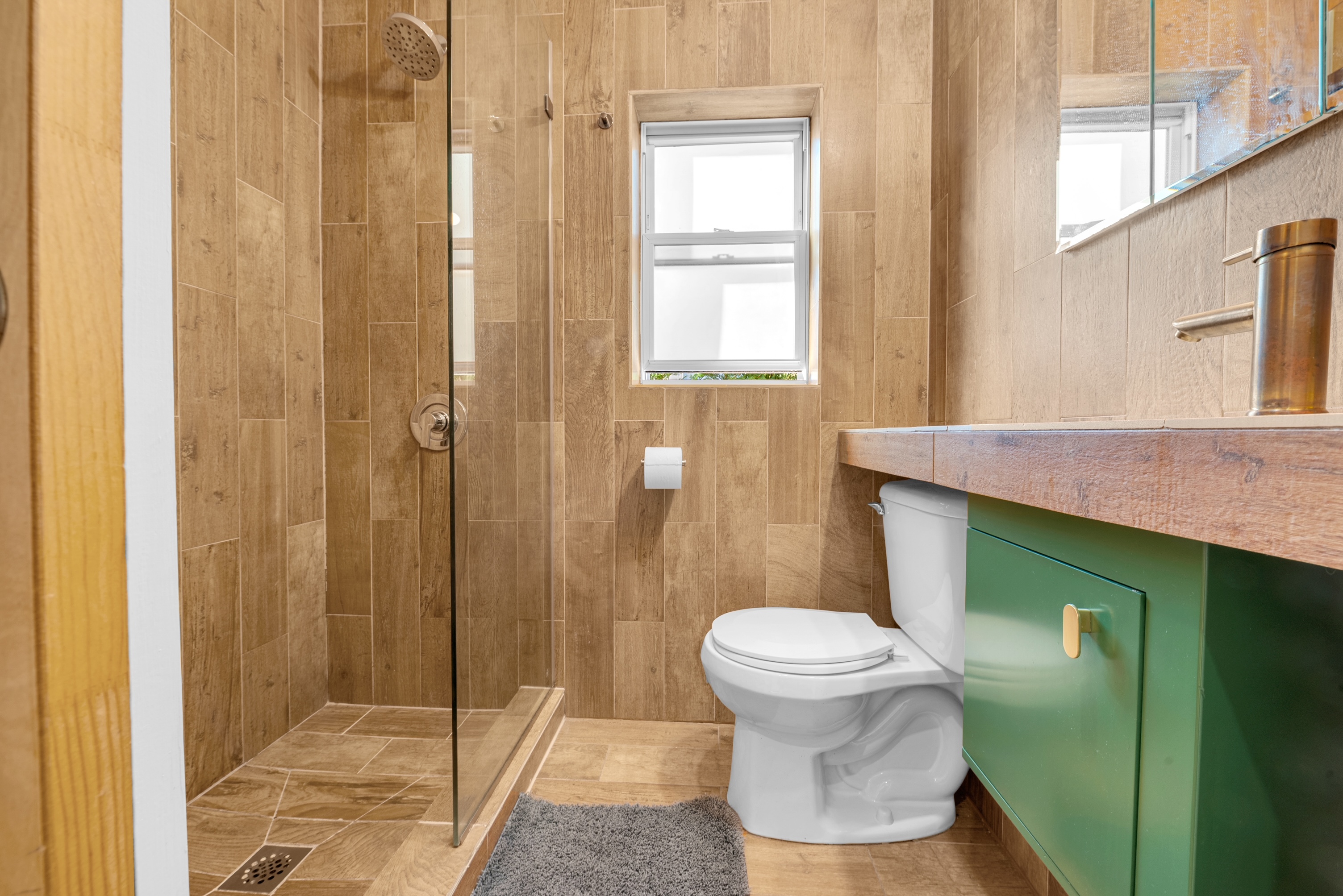 The Beach House — full bathroom with walk-in shower